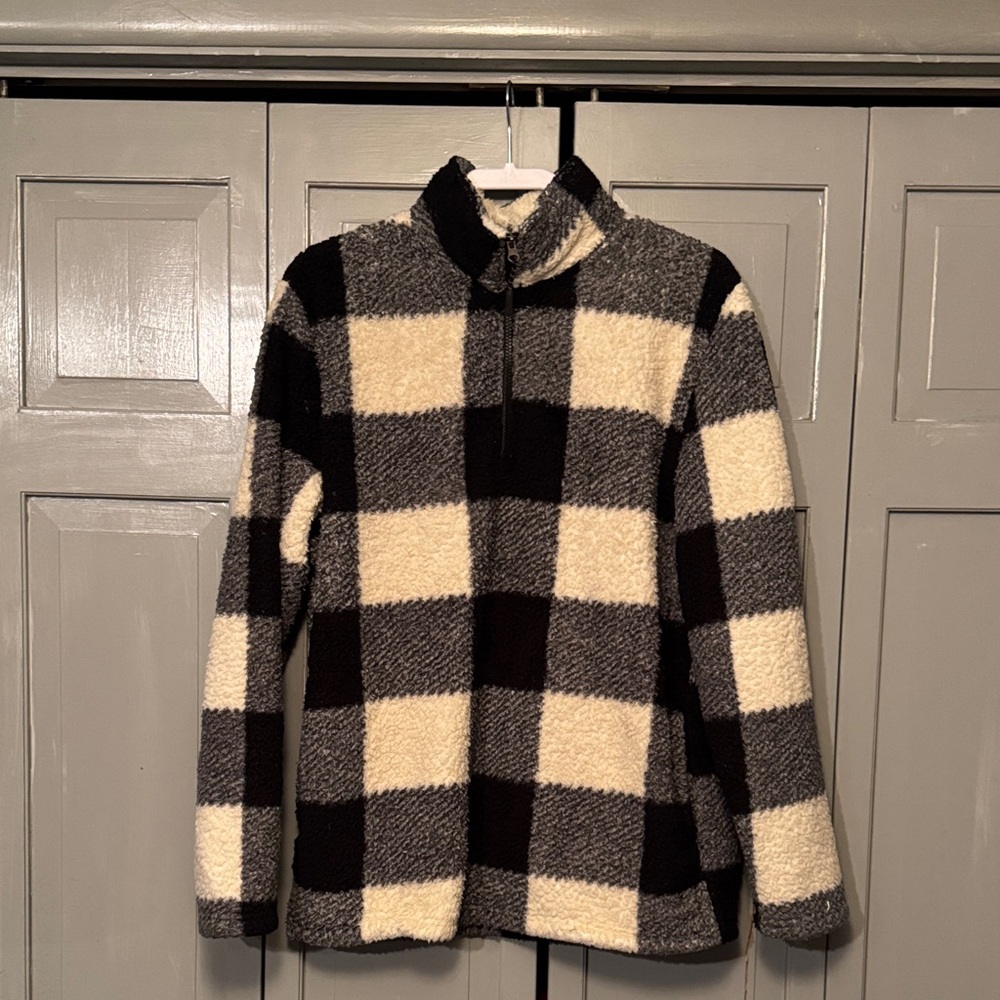 Plaid Fleece Pullover with Half-Zip